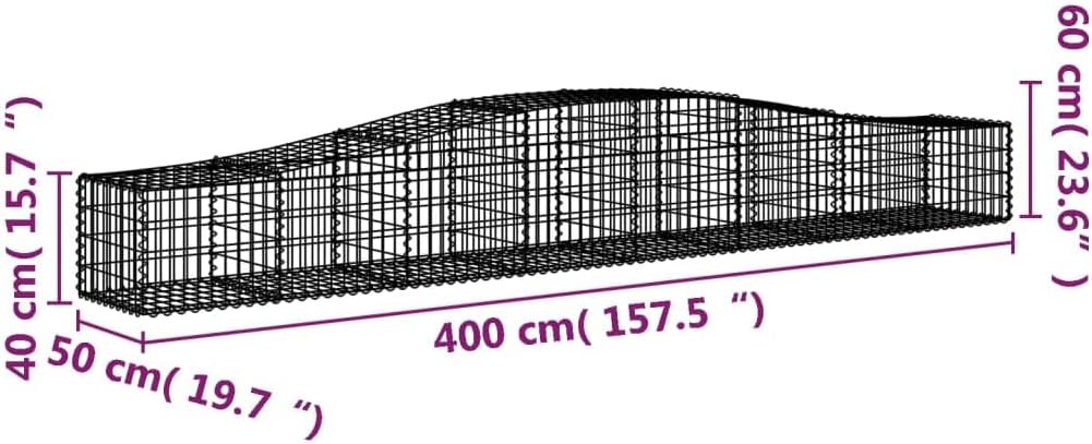 Galvanized Steel Gabion Basket Set of 2 with Decorative Inserts for Outdoor Garden Patio Industrial Style Design and Noise Reduction Barrier