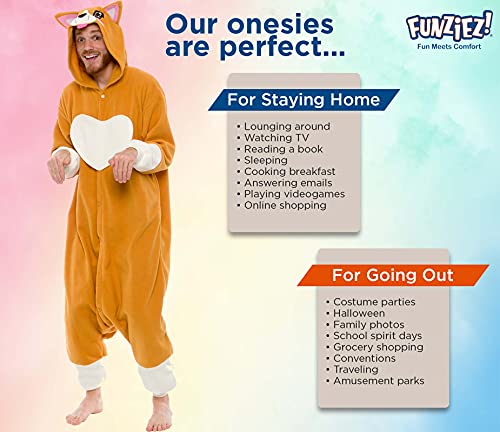 Silver Lilly Unisex Adult Pajamas - Plush One Piece Cosplay Corgi Animal Costume, Brown, Xl #TOP4