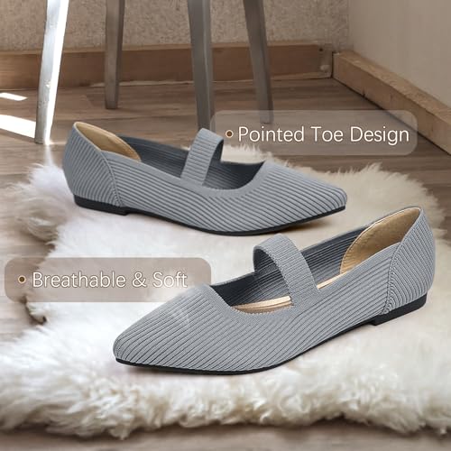 Image of TINGRISE Women's Flats Shoes Pointed Toe Knit Washable Ballet Comfortable Dressy Mary Jane Flat