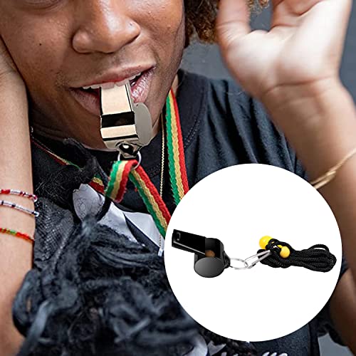 Silbatos deportivos metálicos 3 pcs con cordón negro miniatura 5