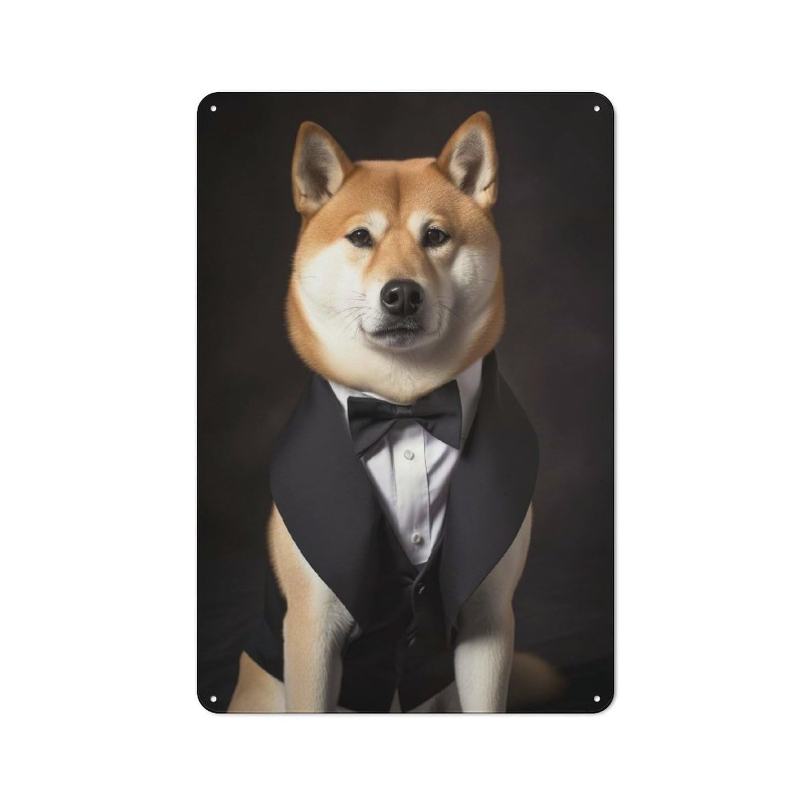 Junmoney Shiba Inu Dog In A Tuxedo Retro-Style Tin Sign 30X20cm For Man Cave Or Games Room, A Metal Wall Feature For Games Rooms And Man Caves
