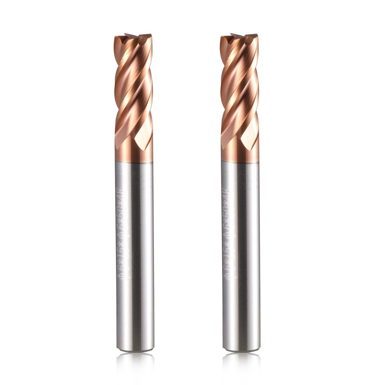 Lot de 2 fraises hélicoïdales CED de 6 mm en carbure à 4 cannelures - Revêtement TiSiN - VHM CNC - 55 HRC - Pour acier, alliage d'aluminium, cuivre