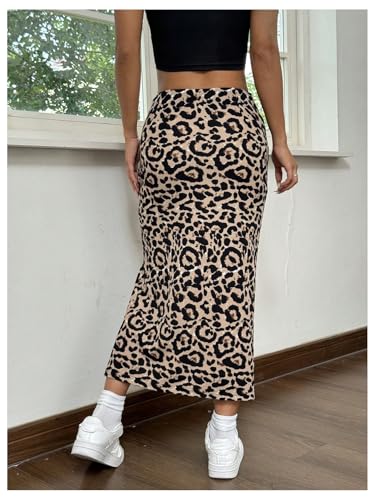 Women's Y2K Leopard Drawstring Split Thigh Skirt Ruched Bodycon Midi Skirts3