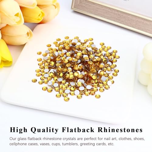 Image of 1440PCS SS10 Crystal Glass Flatback Rhinestones, Round Flat Back Crystal Gems for Nail Art and Craft Clothes, Glue Fix Diamond Stones Topaz Gold (2.7-2.8mm)
