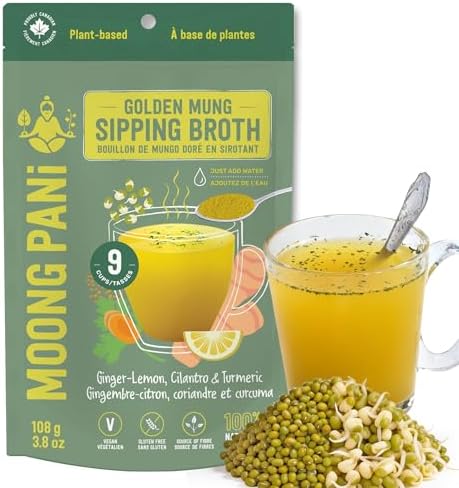 Moong Pani Whole Mung Golden Broth | Ginger, Lemon & Turmeric | Vegan Broth Drink | Plant Protein, High Fibre, 100% Natural | Ayurvedic, Gluten-Free, Non-GMO | Makes 9 Cups