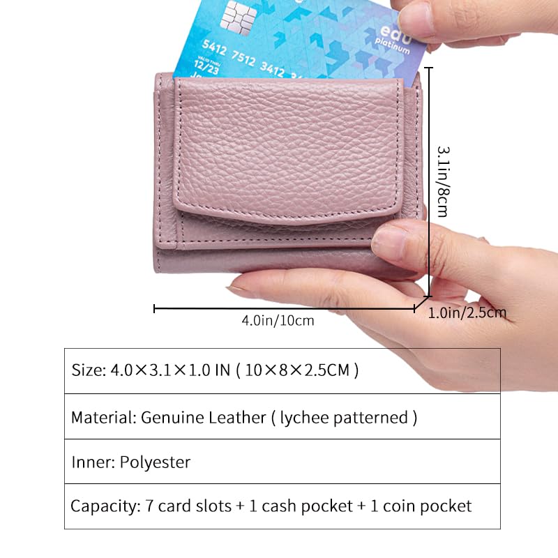 Image of Small Wallet Women Genuine Leather RFID Blocking Trifold Tiny Wallets with Snap Coin Pouch 7 Card Solts