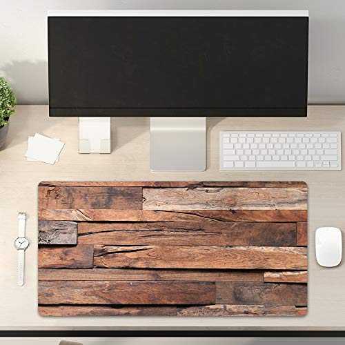 QIYI Desk Pad, PU Leather Desk Blotter Protector, Waterproof Computer Desk Mat, Keyboard Mouse Pads, Non Slip Base Home & Office Accessories, Extended Large Size 31.5" x 15.7" - Ragged Wood Floor