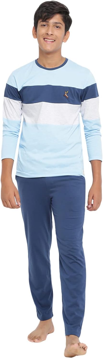 Li’l Tomatoes Boys 100% Cotton Light Winter Night Suit | Full Sleeve T-Shirt & Pyjama Set | Soft & Breathable Sleepwear | 7–16 Years