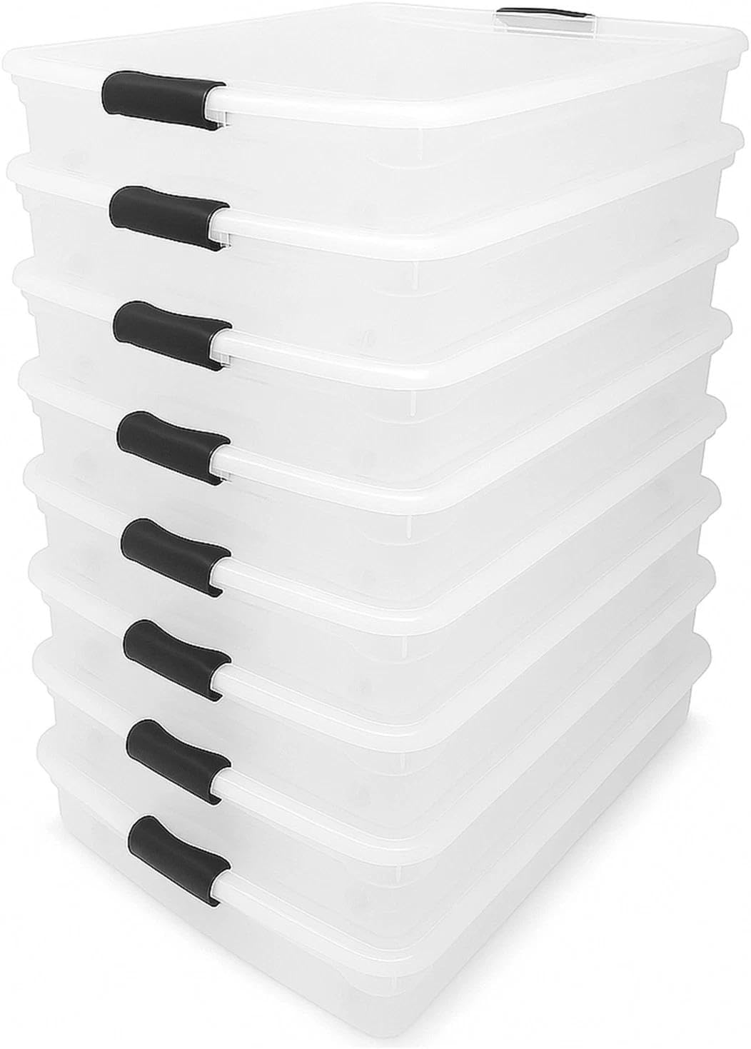 for Homz 56 Qt Full/Queen Underbed Clear Plastic Latching Storage Container, 8 Pack