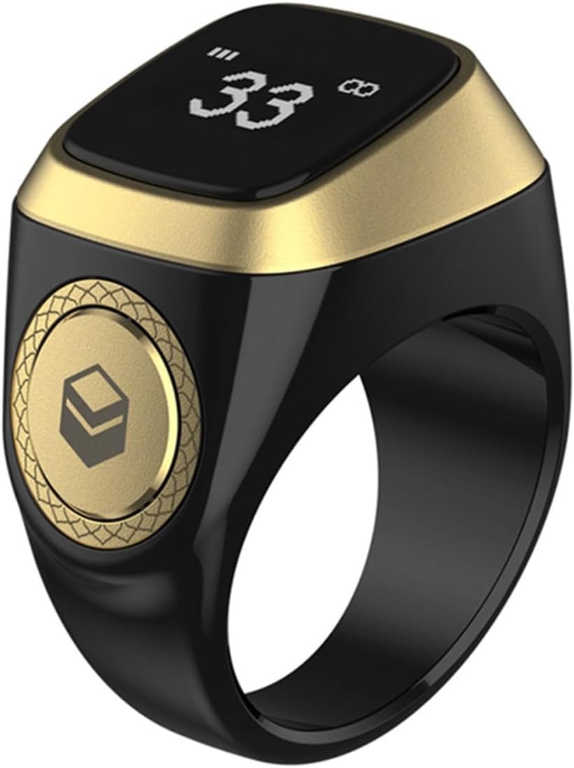 Zikr Ring, Smart Tasbih Zikr Ring, Ring Count Reminder, Muslim Prayer Timing Reminder, LED Display, Bluetooth Connection, Multi-time Optional-20mm (Black)