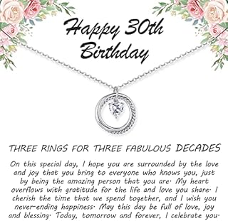 JOPLY 30th / 40th / 50th / 60th / 70th / 80th Birthday Gifts for Women, Sterling Silver 3 Ring Necklace with Heart Cubic Zirconia pendant Necklace for Her Friendship Gifts Birthday Jewellery