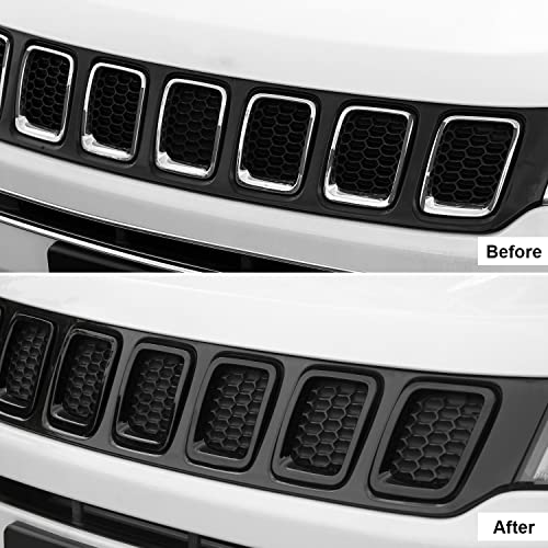 Image of CheroCar Grille Inserts ABS Front Grill Cover Guard Exterior Accessories for Jeep Compass 2017-2020,Black