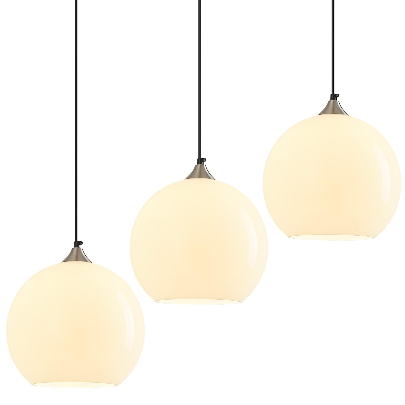 White Pendant Lights Kitchen Island 3 Pack, 9.84 in Milk Glass Globe