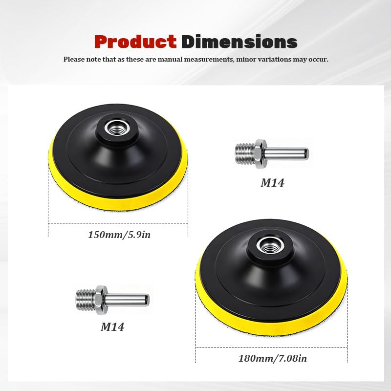 180mm 7" Hook Loop Polishing Pad Kit with M14 Adapter, Securely Holds Sand Discs, Shock-Absorbing Flexible Base, Universal Back Plate for Orbital Sander and Electric Polisher