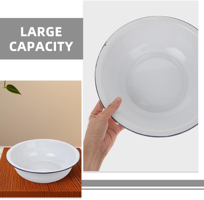 ABOOFAN Vintage Enamel Basin 11.02 Inch Round Enamel Dish Basin for Kitchen Mixing Salad Serving Vegetable Washing Retro Enamelware Bowl for Home Use