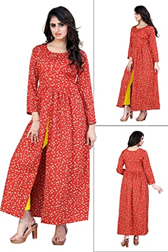 Image of H.E HAMZA ENTERPRISER Printed Crepe Material Brown Western Dress For Women