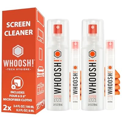 WHOOSH! Laptop Screen Cleaner Spray and Wipe [Set of 2] - 3.4 + 0.3 fl oz + 2 Microfiber Cloths - Duo with Large & Travel Size Bottles for Eyeglass Cleaner & Car Screen Cleaner- iPhone Cleaning Kit