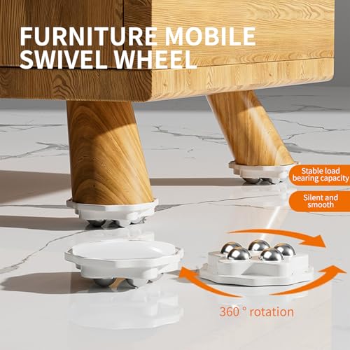 Zephyra 8 Ruedas Autoadhesivas para Muebles, Ruedas Giratorias 360° con Frenos de Goma, Deslizadores Prácticos para Muebles Pequeños y Electrodomésticos, Sin Perforación (Blanco) - imagen 3