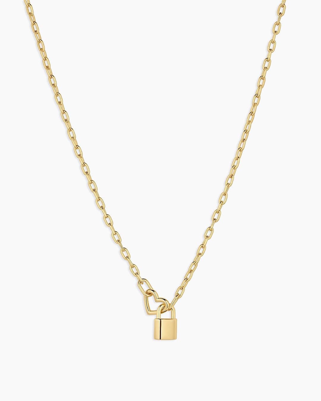 gorjana - Heart Padlock Interlocking Necklace 15"-17" - 18k Gold-Plated Brass - Perfect for Layering - Adjustable Spring Ring Closure