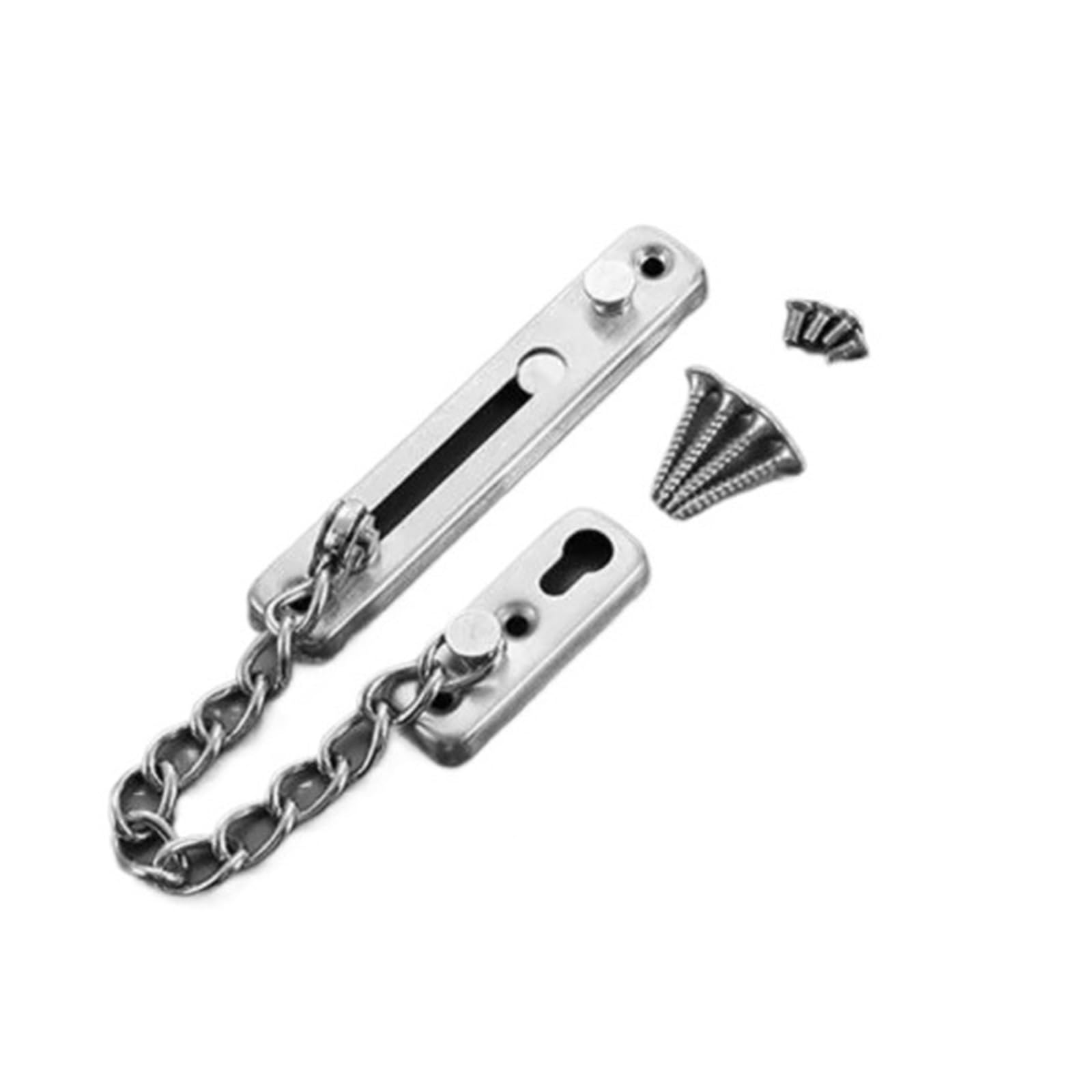 Fdzkrtvm Silver Security Doors Chain Lock, 2Pcs Multi Stainless Steel Door Chain Lock Spring Press Polished Latch Screw(Silver)