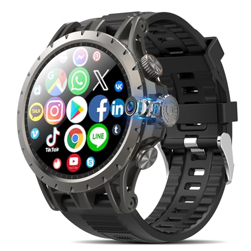 Marsyu 2025 Neu 4G Android Smartwatch Herren mit SIM-Kartenslot 1,43' AMOLED Smart Watch 3 GB RAM + 32 GB ROM GPS Integriert WiFi 180° Drehbare Kamera 750 mAh Unterstützt Anrufe/SMS/Apps 47 mm