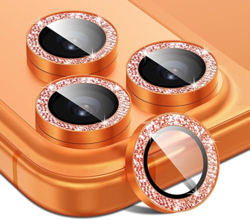 Image of for iPhone 17 Pro /iPhone 17 Pro Max Camera Lens Protector Glitter - for 17pro promax Cute Girly Metal Individual Bling Ring Cover for Women, 9H Anti-Scratch Tempered Glass, Cosmic Orange