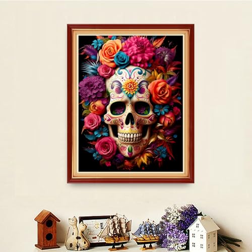 Image of Dooxvey Cross Stitch Kits for Adults Stamped Full Range of Embroidery Starter Kits for Beginners 11CT Printed Cross Stitch Patterns Needlepoint Kits Stamped Crossstitching-Colorful Skull 16x20 inch