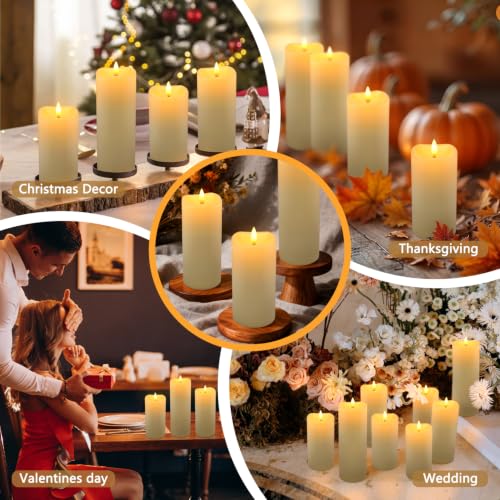 Image of Enpornk 24-Pack Flameless Candles Battery Operated Candles Pillar LED Candles with 10-Key Remote and Cycling 24 Hours Timer for Home Decor(Ivory 4 inch 5 inch 6 inch)