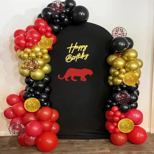Image of Red Black Cheetah Balloons, 60Pcs 12Inch Black Red Metallic Gold and Leopard Print Balloons with Confetti Latex Balloon for Wild Animal Jungle Safari Zoo Theme Birthday Bachelorette Party Decoration
