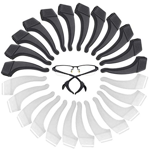 MOLDERP 12 pairs Kids and Adults Sport Eyeglass Strap Holder, Eyewear Retainer, Silicone Anti Slip Holder For Glasses Piece, Ear Hook, Eyeglass Temple Tip (Clear,Black)