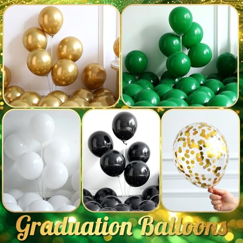 Image of 141Pcs Green Gold Black Graduation Balloon Garland Arch Kit,with Explosion Star,Diploma,Trophy,Grad Hat,Photo Frame Foil Balloon for Congrats Class of 2026 Graduates Celebration Party Decoration