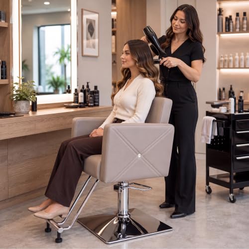 Image of Artist hand Barber Salon Chair for Hair Stylist, Elephant Grey | Heavy Duty Hydraulic Pump, Adjustable Height, 360 Swivel, Padded Armrest, Professional Styling Chair, Beauty Salon Equipment