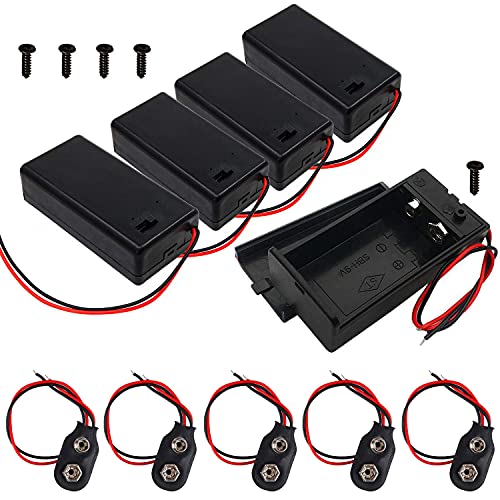 GALDOEP 5 piezas portapilas 9v,soporte de batería de CC con tapa, interruptor de encendido/apagado,DC 9V Caja De Soporte De BateríA para Aplicaciones electrónicas y pequeños proyectos de Hobby Cover