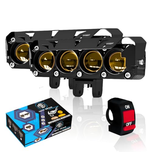 Image of Super Bright 4 LED Fog Light with Switch | Dual Mode Yellow and White Changing Light, High Low Beam, Aluminum Body, Universal Fit for Motorcycle and Car (Pack of 2)