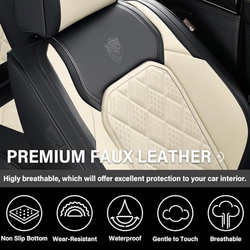 Image of Coverado Car Seat Covers Full Set, Faux Leather Seat Covers for Car, Waterproof Car Seat Protectors 5 Seats, Automotive Seat Covers Universal Fit for Most Cars SUV Trucks- Black&White