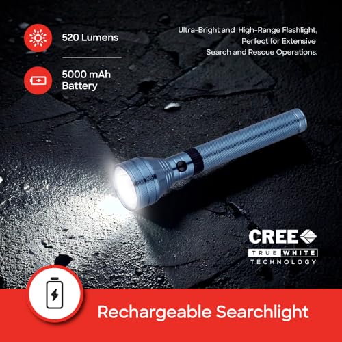 Image of Sanford LED Search Light, 520 Lumens CREE LED, 2800m Range, 5000mAh Rechargeable Battery, Waterproof Torch, Navy