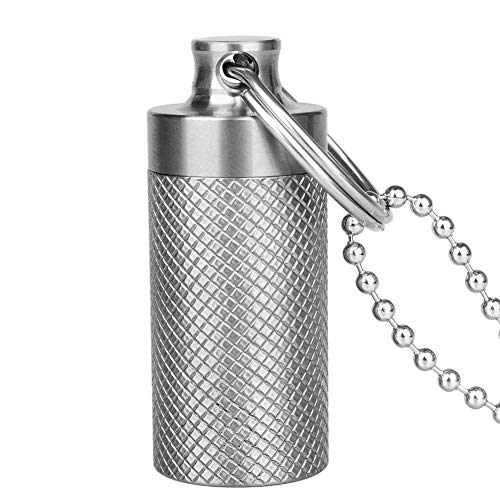 TISUR Mini Pill Fob, Titanium Keychain Pill Holder, Emergency Aspirin & Nitroglycerin Pill Holder for Men and Women, Waterproof, Light Weight and Non Allergenic (Bead chain included)