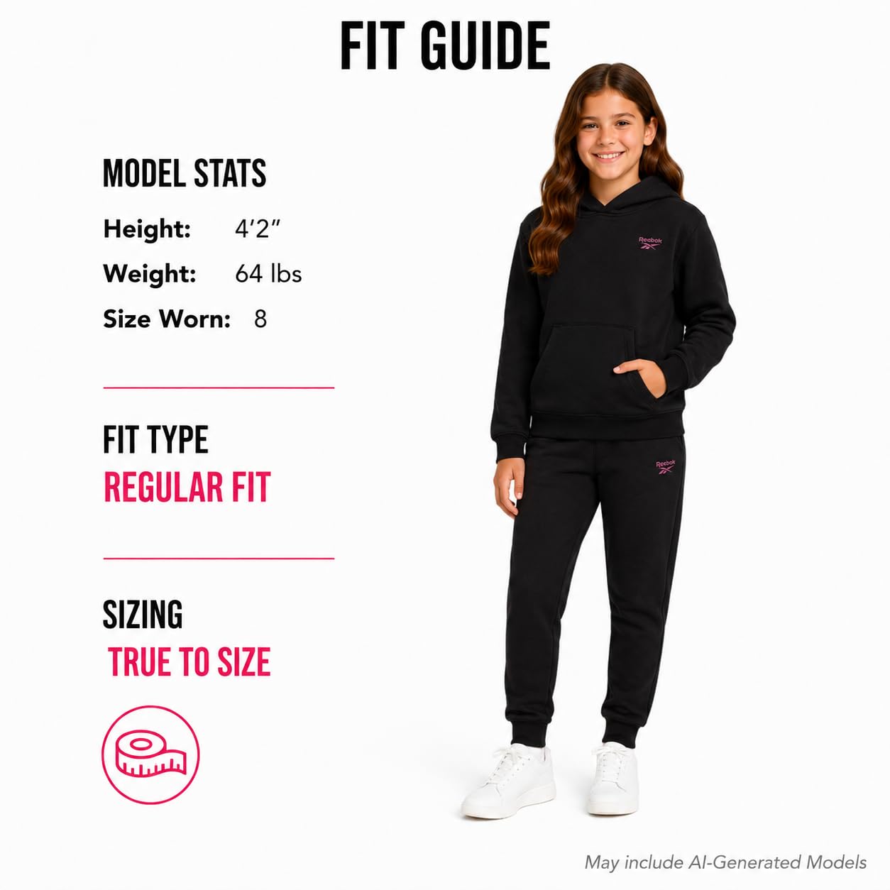 Reebok Ensemble de survêtement 2 pièces doux à manches longues et pantalon de survêtement pour filles – Survêtement athlétique
