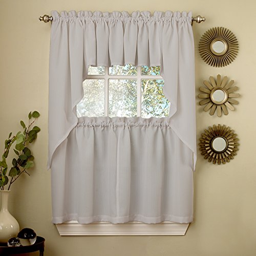 Image of Sweet Home Collection 5 Pc Kitchen Curtain Set-Valance Swag Choice of 24 inch or 36 inch Tier Pair, Ribcord Gray