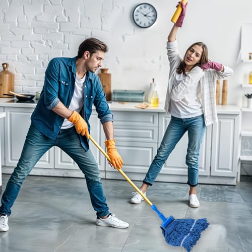 Image of 4 Pack Reusable Cleaning Heavy Duty Mop Heads Commerical Replacement Mop Heads Suitable for Heavy Commercial Industrial Residential Areas -Blue Cotton Looped Replace Mop Head (Deep Blue)