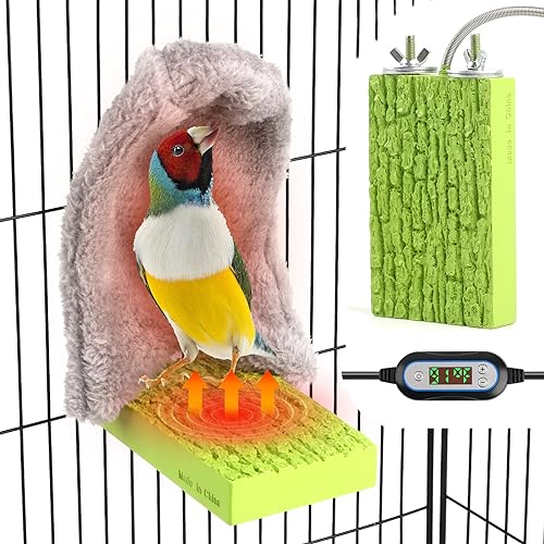 Bird Heater for Cage,Temperature-Adjustable Warm Bird Perch with Small Nest,12V 5W 91°F-118°F Range Warmer Perch Stand for Parrots,Cockatiels,Parakeets and Small Birds