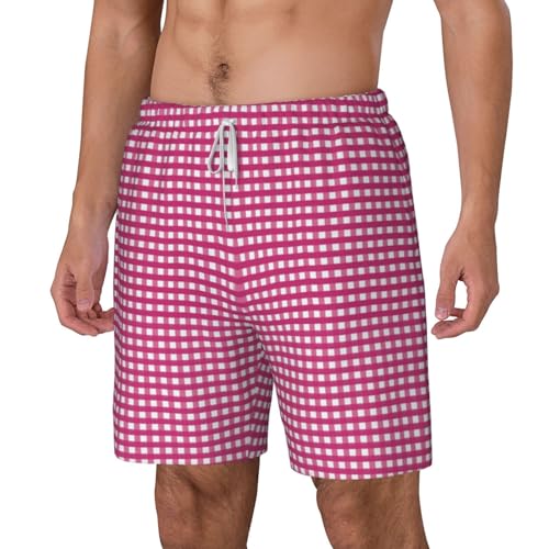 Pink Gingham Funny Men's Swim Trunks Board Shorts Quick Dry-2