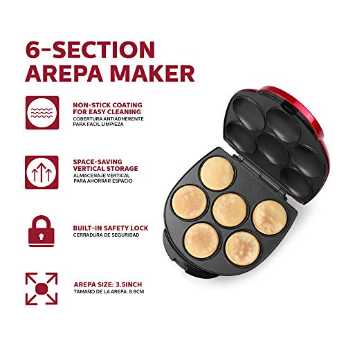 Image of Holstein Housewares Non-Stick 6-Section Multi-Food Maker - Arepas, Mini Pancakes, Corncakes and More, 6-PC, Metallic Red