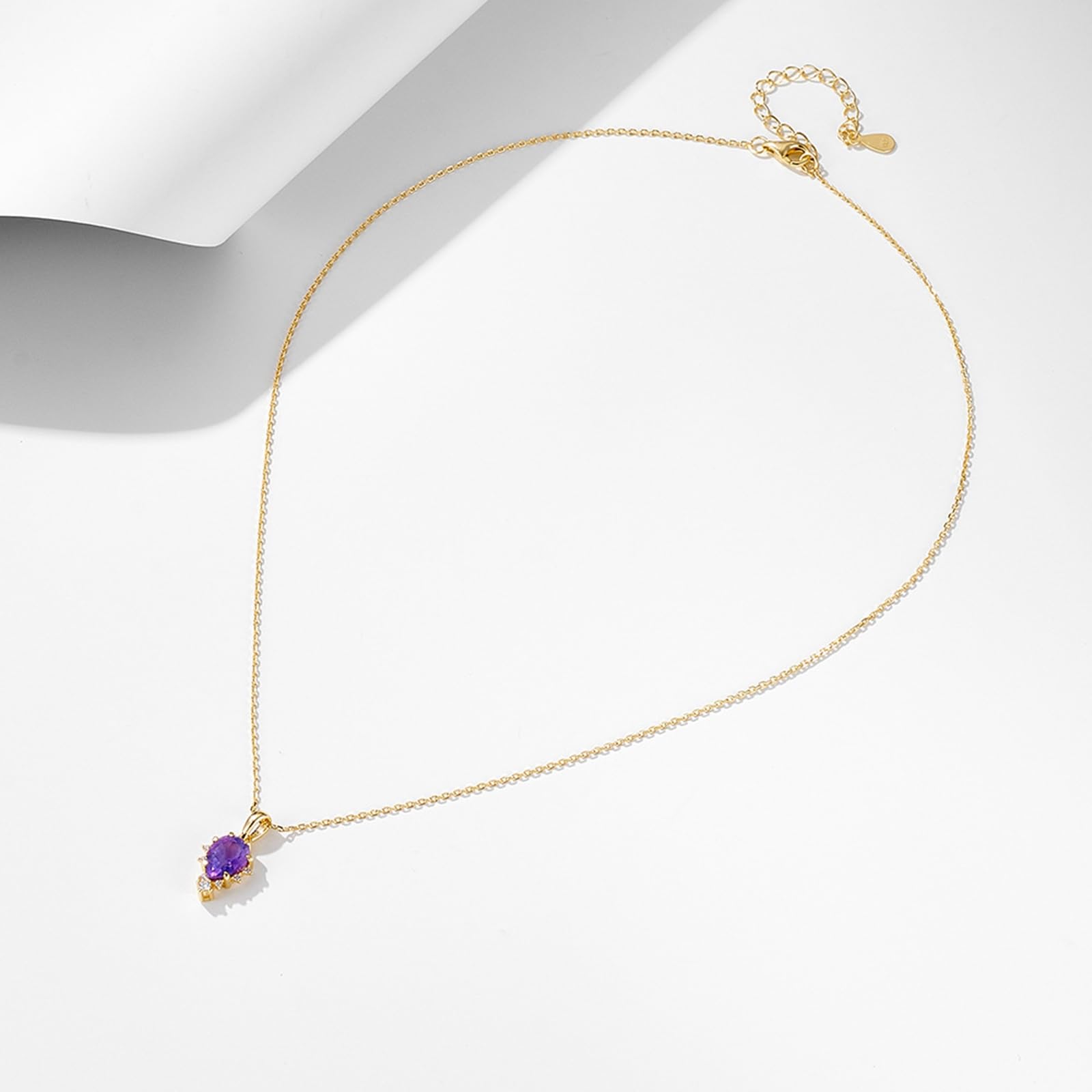 Collana Donna, Donna Oro Giallo Collana da Donna con Pendente a Goccia 6x8mm in Ametista e Moissanite, Lunghezza 40+5cm
