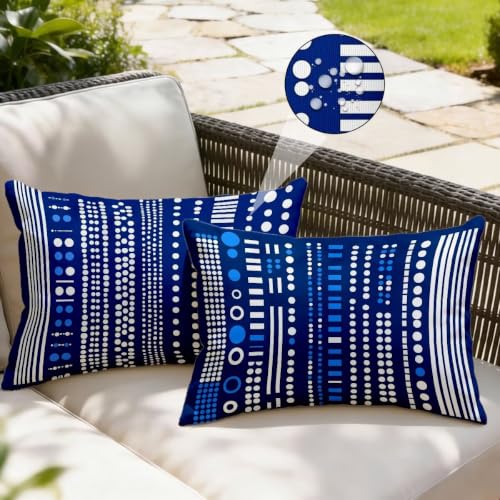 Housse coussin 60x80 impermeable de qualité supérieure aspect lin raye bleu