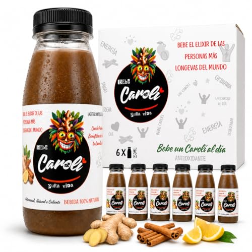 Bebida de jengibre limón y canela · CAROLI · Refresco 100% natural y saludable | Sin gas, Sin azúcares, Sin alcohol | Digestiva, Antiinflamatoria y Antioxidante | Hidratante Ginger (6x230ml)