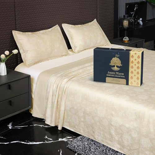 Image of Story@Home 500TC Super Soft Elegant Floral Printed Bedsheet Long Staple Egyptian Cotton Compact Yarn Super King Size (108 inch x 108 inch) 2 Pc Pillow Cover Size (18 inchx27 inch)- Sand