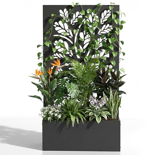 VINGLI 44" H Metal Raised Garden Bed with Trellis, Outdoor Planter Box for Climbing Vegetables, Fruits and Flowers, Privacy Screen, for Backyard, Patio, Balcony, Black (Tree)
