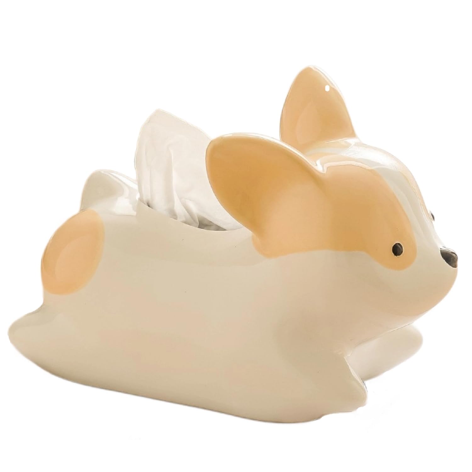 EdirFtra Cute Corgi Ceramic Tissue Box, Hand-Painted Dog Napkin Dispenser