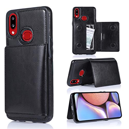 Funda de piel compatible con Samsung Galaxy A10s, funda de teléfono móvil, funda de piel sintética, antigolpes, antigolpes, con funda para Galaxy A10s Negro 42